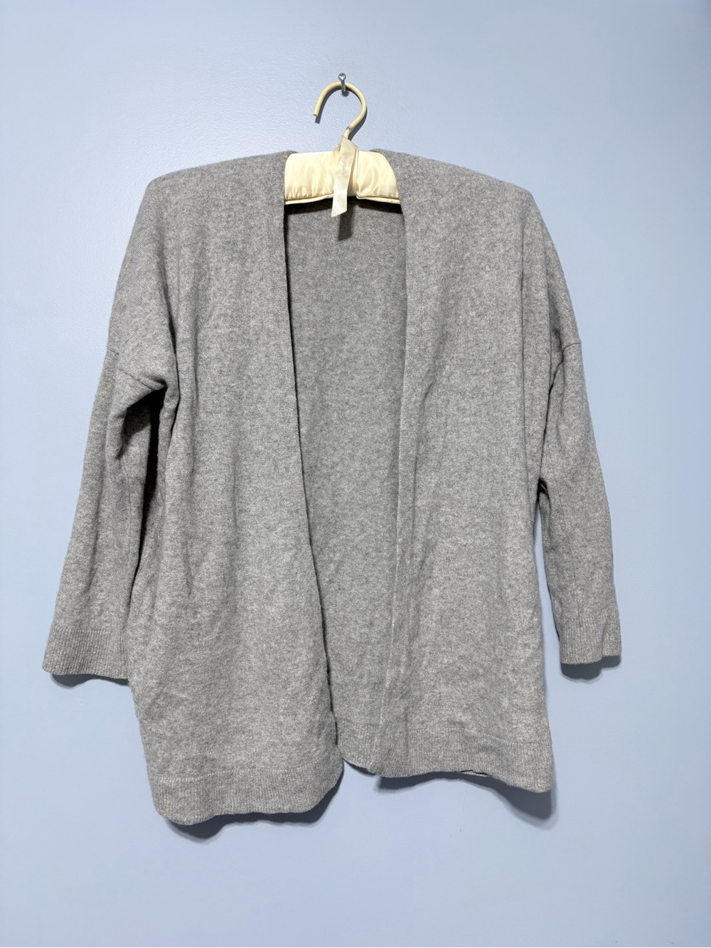 Eileen Fisher Soft Open-Front Light Gray Cardigan 100% cashmere